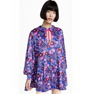 Free People Like New S M Floral Blue and Pink Mini Dress Floral Bohemian Boho